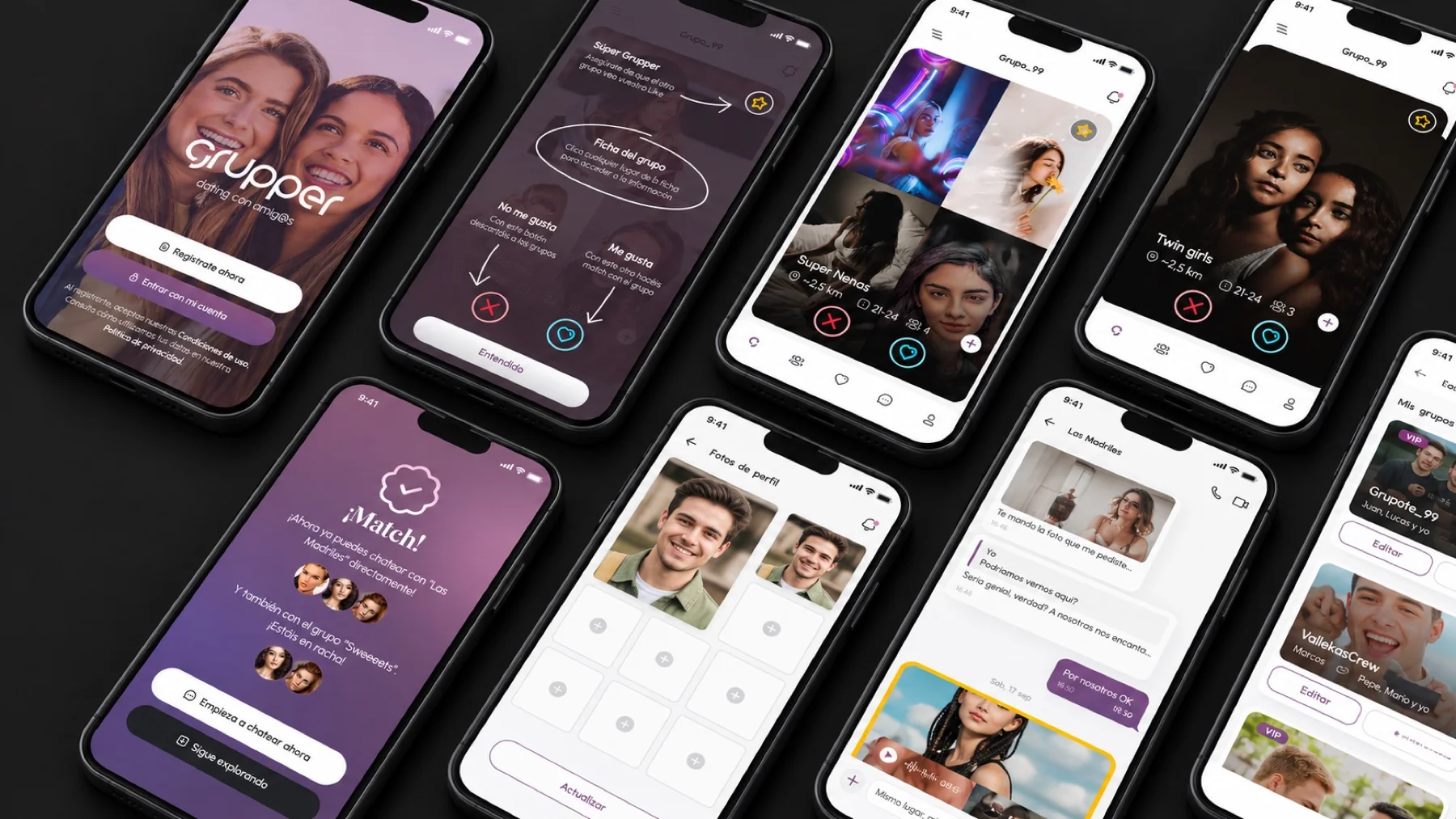 Pantalla de inicio y feed de grupos con planes de ocio compartidos