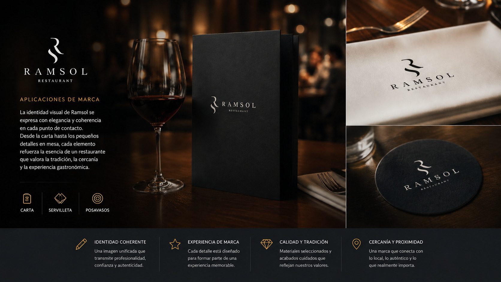 Sistema de marca aplicado a papelería y soportes físicos del restaurante
