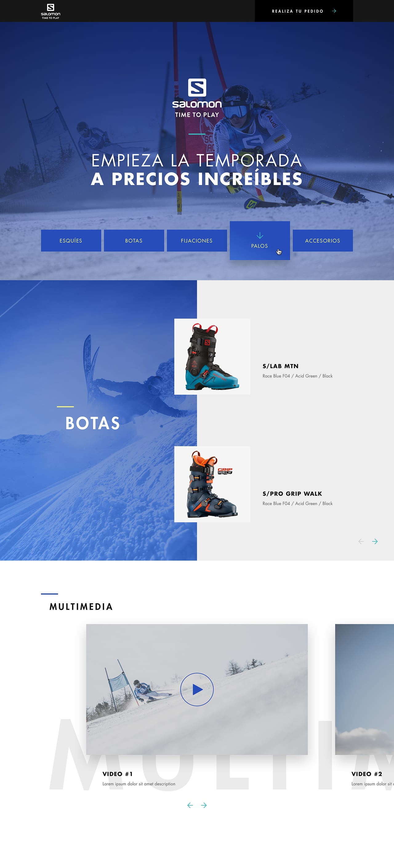 Landing page de tienda online promocional de Salomon para la temporada de invierno.